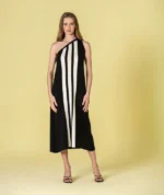 VESTIDO PRETO DE MALHA COM LISTAS CONTRASTANTES RUGA - Image 3