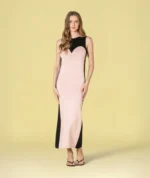 VESTIDO DE MALHA ROSA E PRETO COM RECORTE CORAÇÃO RUGA - Image 3