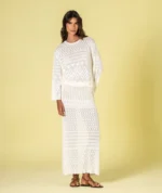 SAIA BEGE DE MALHA RENDADA RUGA