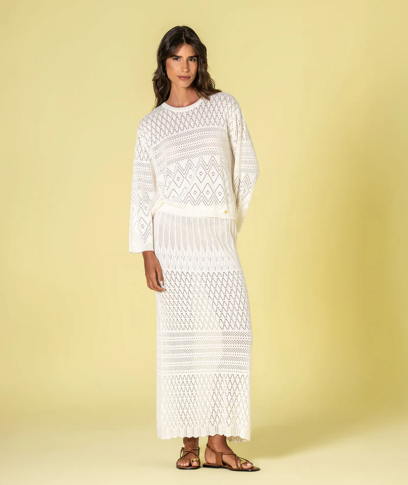 3514_5 SAIA BEGE DE MALHA RENDADA RUGA - Image 1