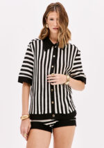 CARDIGAN MALHA ÀS RISCAS PRETO E BRANCO LANÇA PERFUME