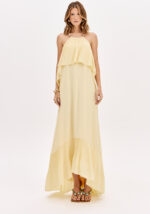 VESTIDO LONGO AMARELO PLISSADO COM APLICAÇÃO NAS ALÇAS LANÇA PERFUME - Image 4