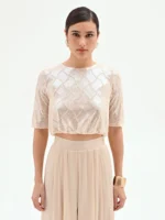 TOP CURTO DOURADO COM LANTEJOULAS RINASCIMENTO