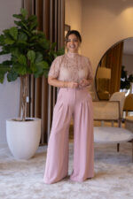 CALÇAS FLUIDAS DE CINTURA SUBIDA COM CINTO ROSA IMPERIAL