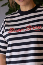 T SHIRT ÀS RISCAS PRETA E BRANCA COM RENDA DIXIE - Image 3