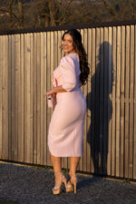 VESTIDO MIDI ROSA CLARO DRAPEADO COM FLOR PONTO CHIC - Image 4
