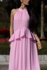 VESTIDO LONGO ROSA COM FOLHO LANÇA PERFUME - Image 4