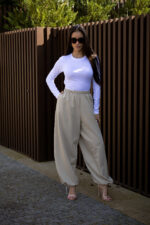 CALÇA BEGE FLUIDA COM ELÁSTICO IMPERIAL