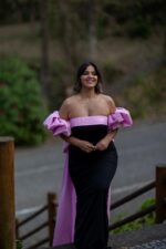 VESTIDO LONGO PRETO COM CAPA ROSA PONTO CHIC - Image 8