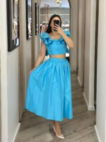 CONJUNTO AZUL SAIA E TOP PONTO CHIC