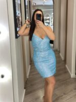 VESTIDO CURTO AZUL COM LANTEJOULAS PONTO CHIC