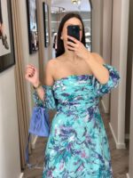 VESTIDO LONGO ESTAMPADO COM DECOTE DRAPEADO PONTO CHIC