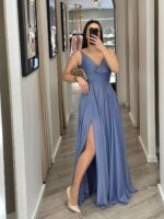 VESTIDO LONGO LILÁS COM DECOTE EM V DRAPEADO PONTO CHIC - Image 3