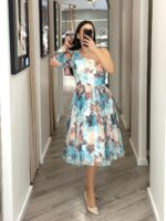 VESTIDO MIDI ESTAMPADO ASSIMÉTRICO COM MANGA UNILATERAL PONTO CHIC - Image 3