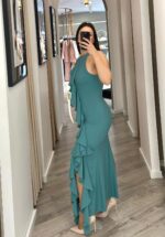 VESTIDO LONGO VERDE COM FOLHO FRONTAL RINASCIMENTO - Image 4