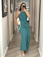 VESTIDO LONGO VERDE COM FOLHO FRONTAL RINASCIMENTO - Image 2