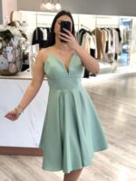 VESTIDO CURTO VERDE ÁGUA COM DECOTE EM V PONTO CHIC - Image 3