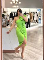 VESTIDO MIDI VERDE LIMA ASSIMÉTRICO COM FOLHOS PONTO CHIC - Image 2