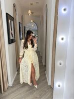 VESTIDO BEGE EM RENDA COM CINTO PONTO CHIC - Image 3