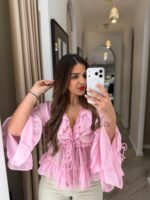 BLUSA ROSA COM FOLHOS PONTO CHIC