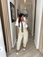 CALÇA FLUIDA TEXTURADA BEGE CLARO PONTO CHIC