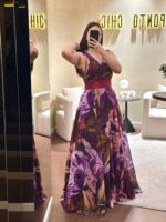 VESTIDO LONGO ESTAMPADO COM CINTO AMOVÍVEL PONTO CHIC