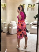 VESTIDO MIDI BICOLOR COM ESTAMPADO ARTÍSTICO PONTO CHIC - Image 5