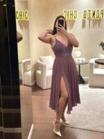 VESTIDO LONGO EM TOM MALVA COM CORPETE BORDADO PONTO CHIC