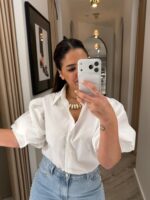 CAMISA BRANCA COM MANGA VOLUMOSA PONTO CHIC