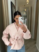 CASACO ROSA BEBÉ COM CINTO PONTO CHIC