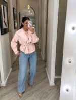 CALÇA BALLOON FIT CINTURA SUBIDA AZUL CLARO PONTO CHIC