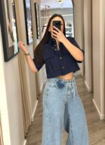 CALÇAS DE GANGA WIDE LEG COM CINTO ROSA DENIM DIXIE - Image 3