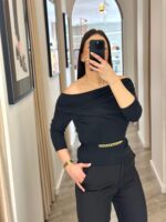 CAMISOLA PRETA COM DECOTE DRAPEADO RINASCIMENTO - Image 2