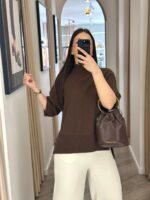 CAMISOLA CASTANHA DE MALHA COM GOLA CANELADA IMPERIAL - Image 3