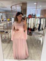 VESTIDO COMPRIDO ROSA COM SAIA PLISSADA PONTO CHIC