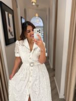 VESTIDO MIDI BRANCO EM RENDA COM CINTO E DETALHES EM BRILHO PONTO CHIC - Image 2