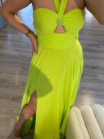 VESTIDO LONGO VERDE LIMA COM CORPETE DRAPEADO E APLICAÇÃO CENTRAL PONTO CHIC - Image 3