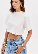 T-SHIRT OFF WHITE COM PINGENTES LANÇA PERFUME