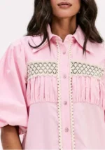 VESTIDO ROSA COM RENDA E MANGA ABALONADA LANÇA PERFUME - Image 3