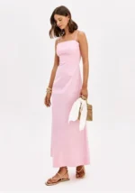 VESTIDO MIDI ROSA COM ALÇAS FINAS LANÇA PERFUME