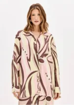 CAMISA ESTAMPADA ROSA E CASTANHO LANÇA PERFUME