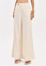 CALÇA BEGE EM ALGODÃO COM DETALHE DOURADO LANÇA PERFUME