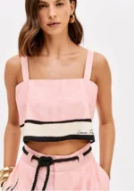 TOP CROPPED ROSA COM CONTRASTE LANÇA PERFUME