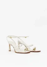 SANDÁLIA OFF WHITE EM PELE COM APLICAÇÃO DOURADA LANÇA PERFUME