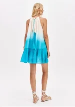 VESTIDO COMPRIDO DEGRADÉ NUDE E AZUL TURQUESA COM FOLHO PLISSADO - Image 5