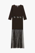 VESTIDO CASTANHO COM DETALHE DE TULE E CINTO IMPERIAL - Image 2