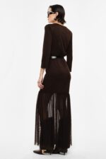 VESTIDO CASTANHO COM DETALHE DE TULE E CINTO IMPERIAL - Image 4