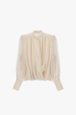 BLUSA BEGE PINTINHAS COM DRAPEADO IMPERIAL - Image 4