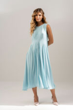 VESTIDO MIDI AZUL COM PREGAS FERRACHE