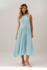 VESTIDO MIDI AZUL COM PREGAS FERRACHE - Image 2